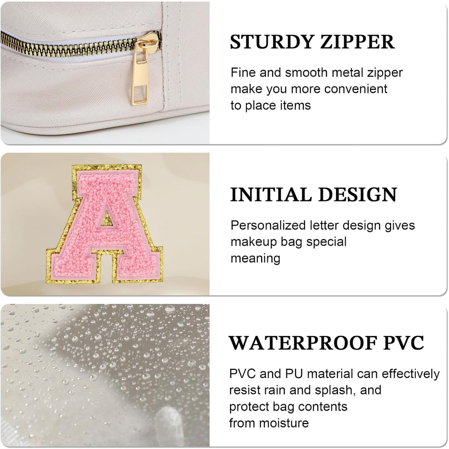 YOOLIFE Initial Make Up Bag Travel Toiletry Bag, Clear Makeup Bag Preppy Cosmetic Bag Clear Makeup