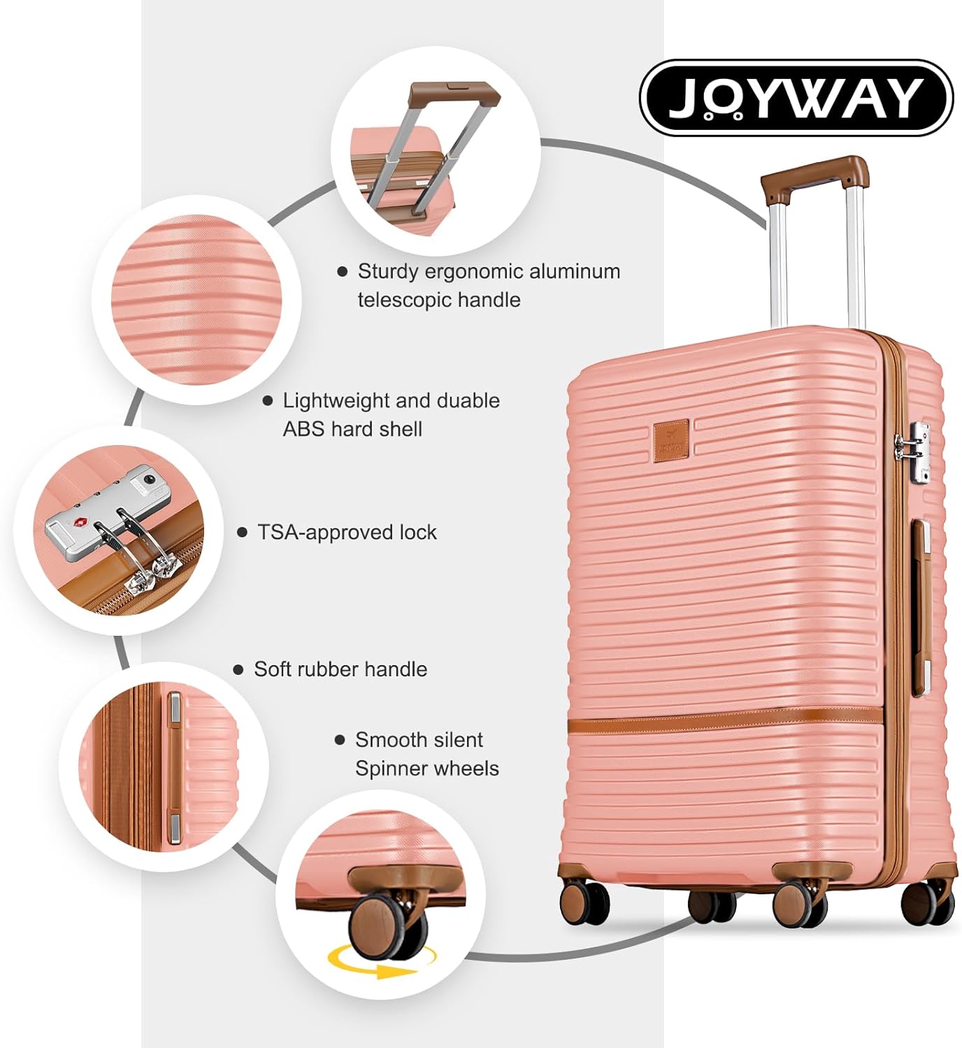 Joyway Luggage Set 7 Piece Suitcase Sets with Spinner Wheel,Hardside Expandable Travel Laggage with TSA Lock(18/20/24/28 Pink)