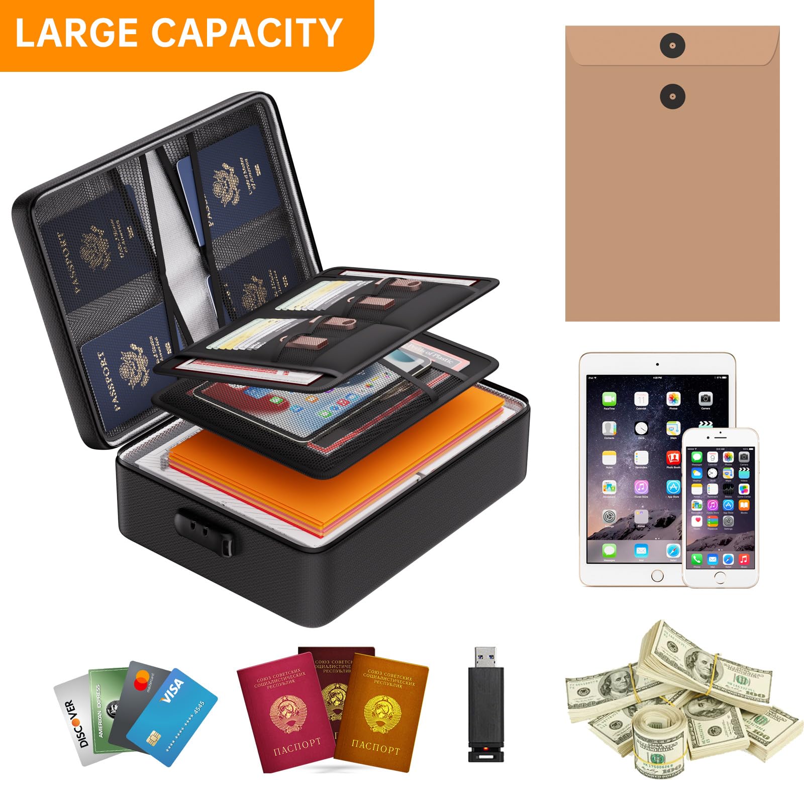 DocSafe 5200°F Fireproof Document Organizer Box with Lock, Heat Insulated