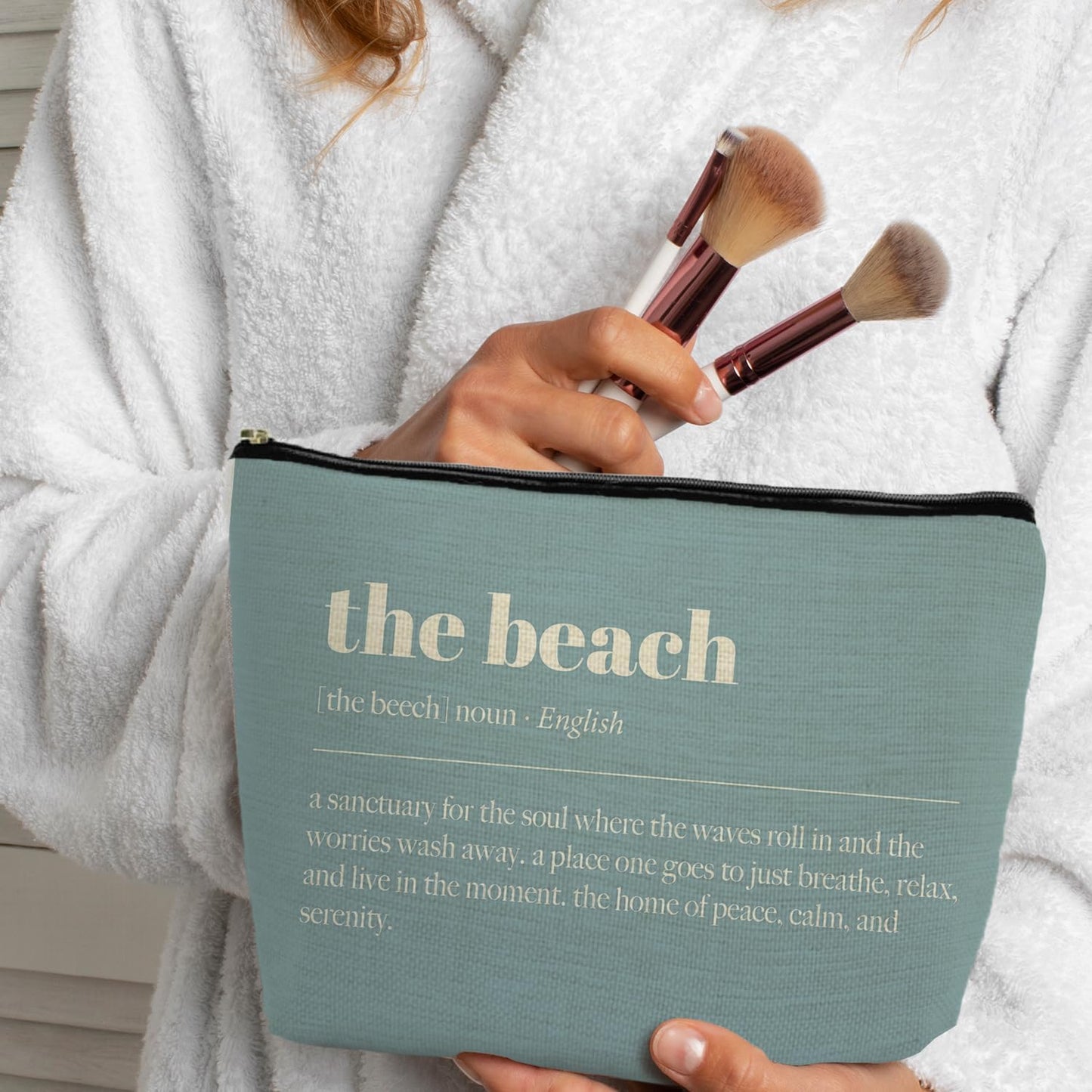Blue The Beach Life Gift Makeup Bag, Coastal Beach Lover Gift for Women, Summer Coastal Cosmetic Makeup Bag, Blue Ocean Crabs Pouch Purse
