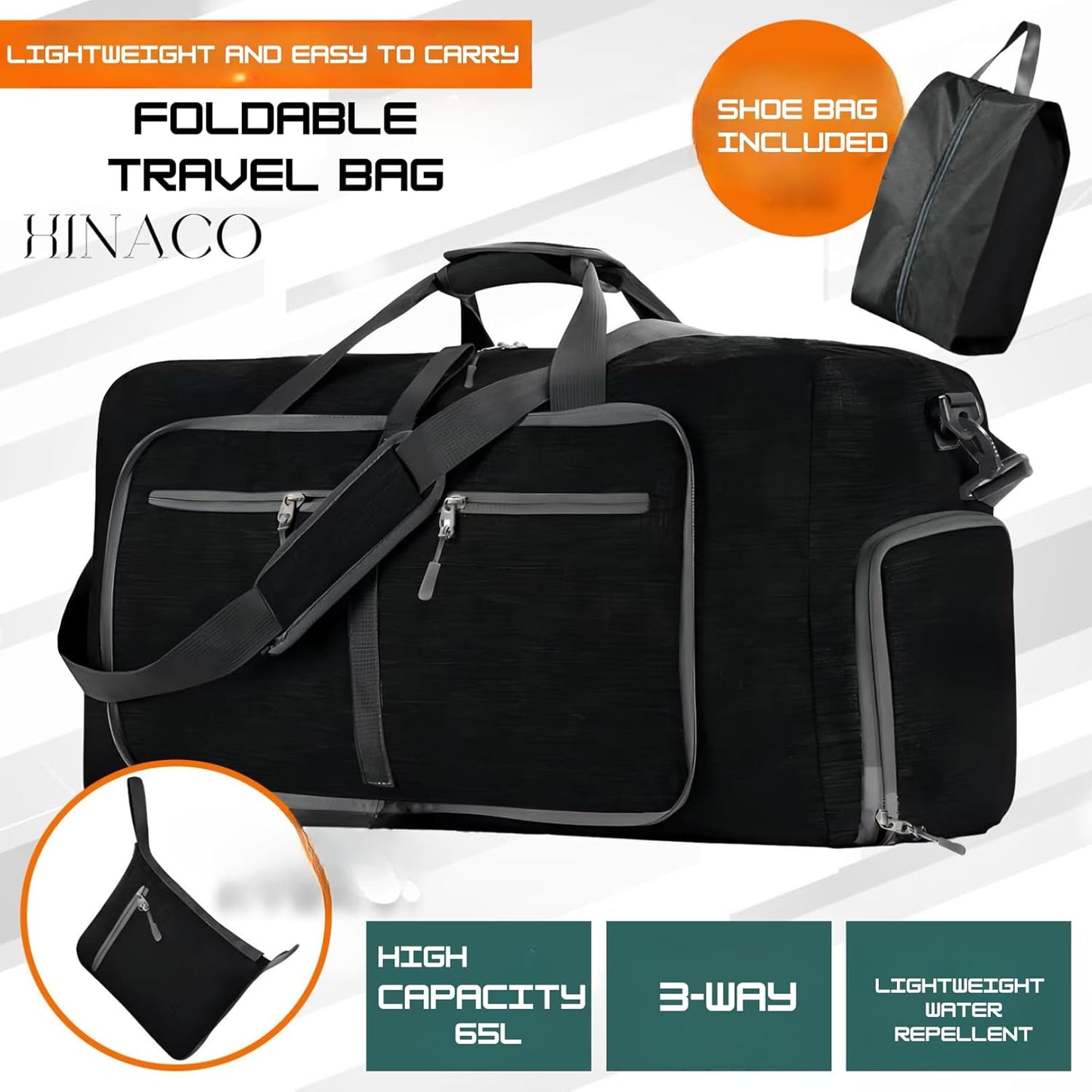 Travel Bag Gym Bag Folding Boston Bag Duffel Bag Carry On Large Capacity 65L Waterproof With Shoe Bag No Logo (Pink, 24.8inch×11.4inch×13.8inch)