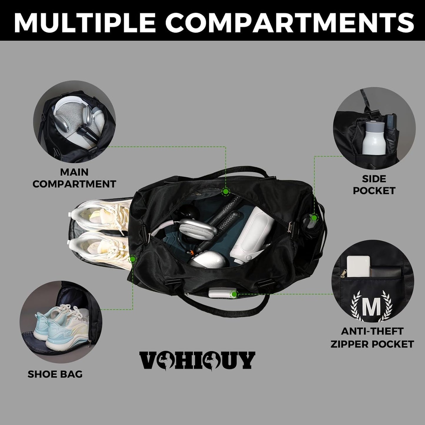 Gym Bag with Shoe Compartment - Personalized Monogrammed Duffle for Sports, Travel, and Workout