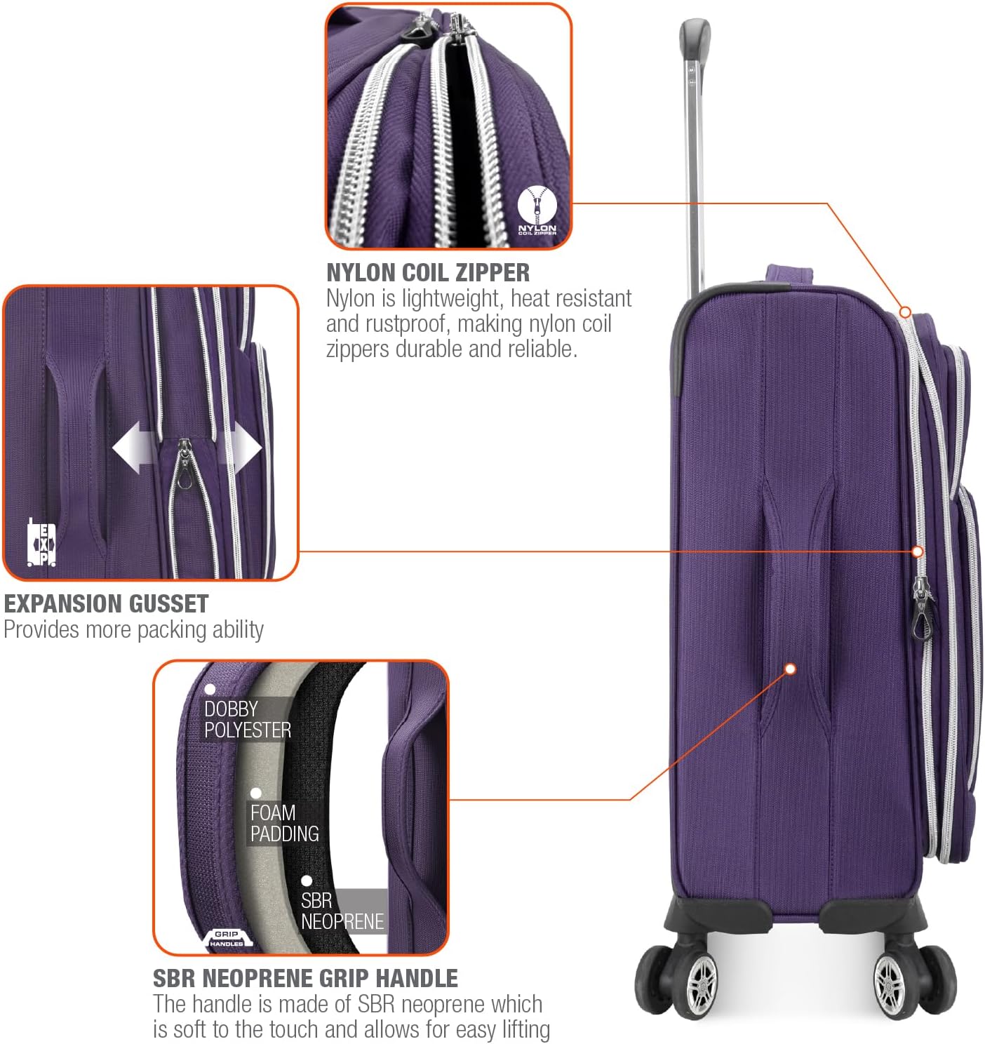 Traveler's Choice Lares Softside Expandable Luggage with Spinner Wheels, Purple, 3 Piece Luggage Set