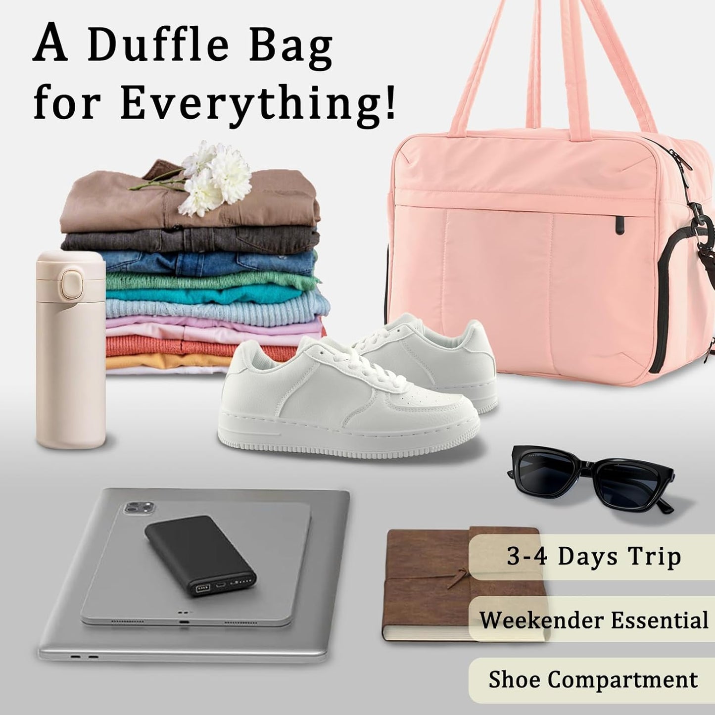 U+U Gym Bag for Women, Duffle Bag with Shoe Compartment Travel Carry on Weekender Bag, Personal Item Travel Bag for Overnight, Water Resistant