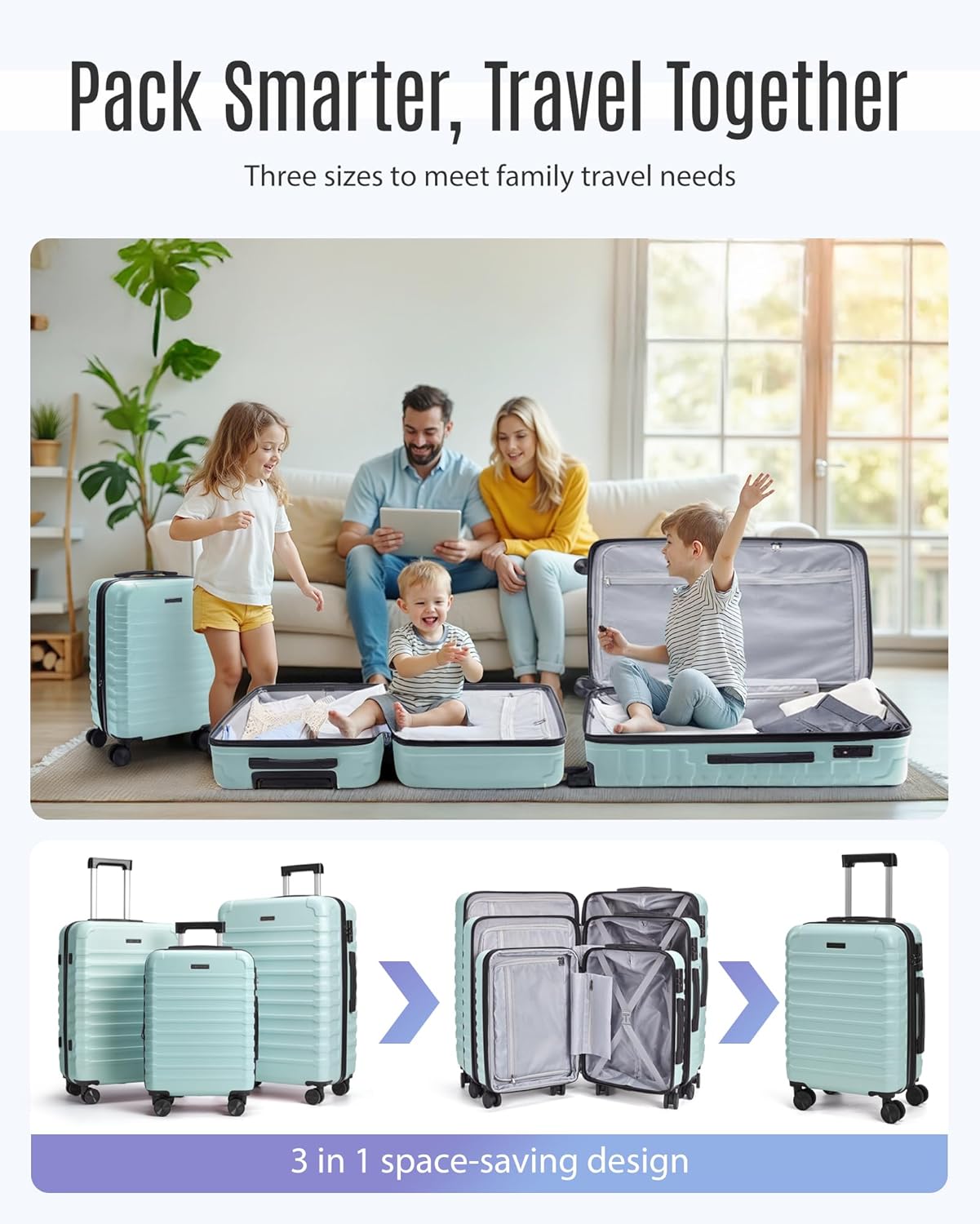 LIGHT FLIGHT Luggage Sets, 3 Piece Durable Suitcase Set with Spinner Wheels, 3 Pcs Hardside