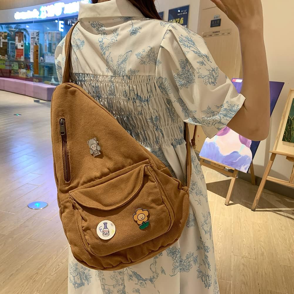 Sling Bag for Women Crossbody Backpack Shoulder Chest Bag Daypack Small Brown Travel Canvas Casual Hiking Outdoor
