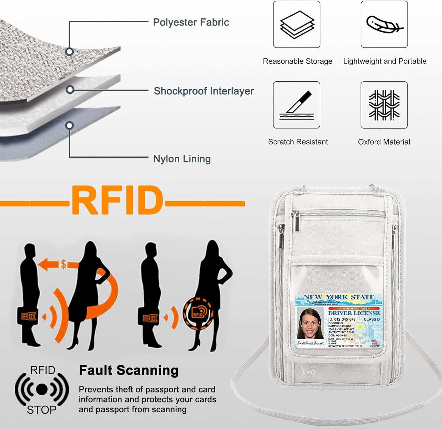 Travel Neck Wallet with RFID Blocking Passport Holder, RFID Blocking Stash Neck Wallet, Neck Storage Bag for Keeping Credit Cards & Travel Documents Safe & Small Change (Ash Gray)