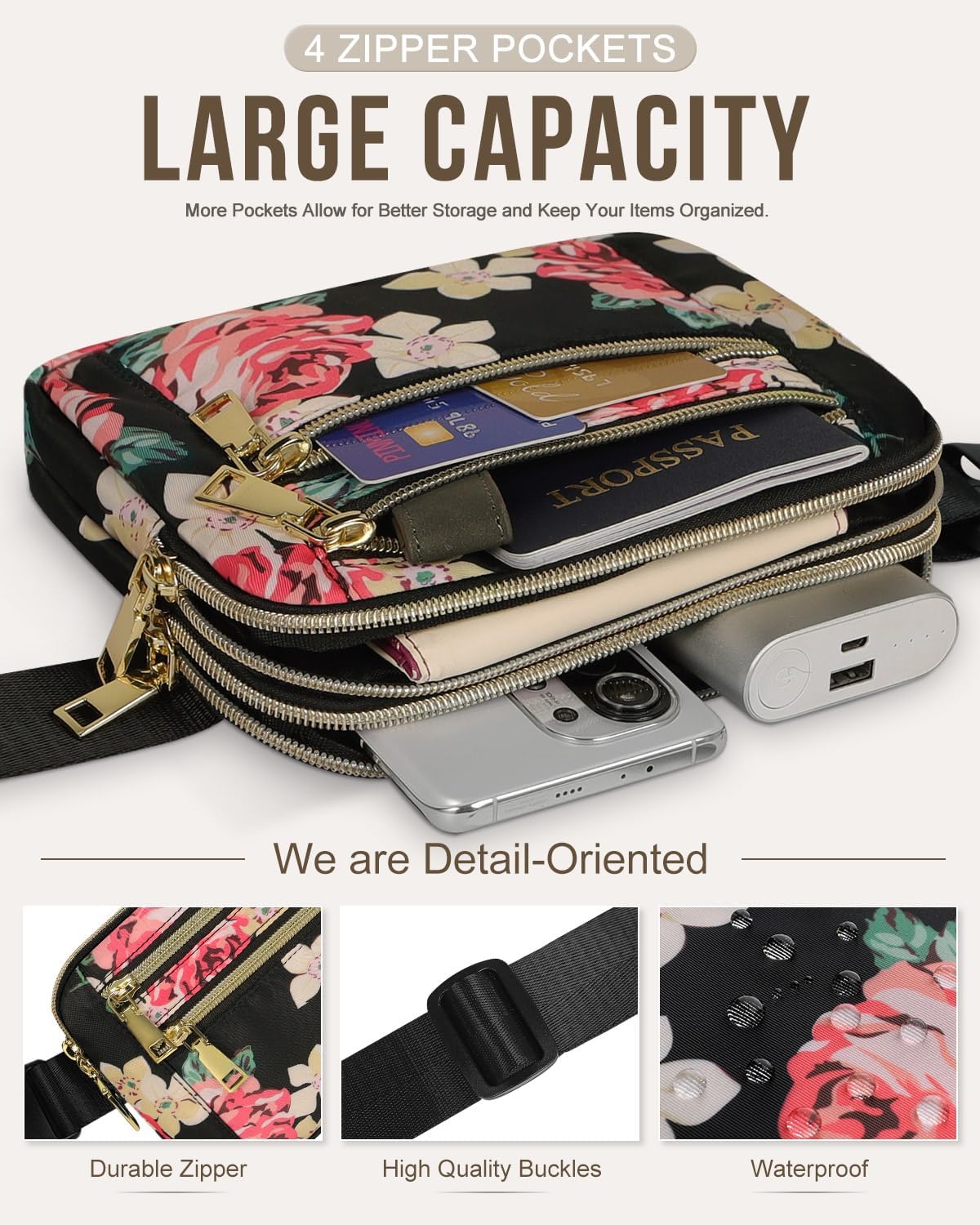 Capolo Fanny Packs for Women Fashion Waist Packs Bag with Adjustable Strap and 4 Zipper Pockets Waterproof Everywhere Crossbody Belt Bag for Workout Running Travelling(Rose)