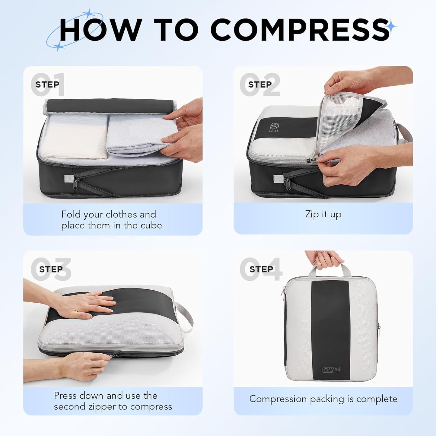 6 Set Compression Packing Cubes for Travel Essentials,Compressible Expandable Packing Cubes for
