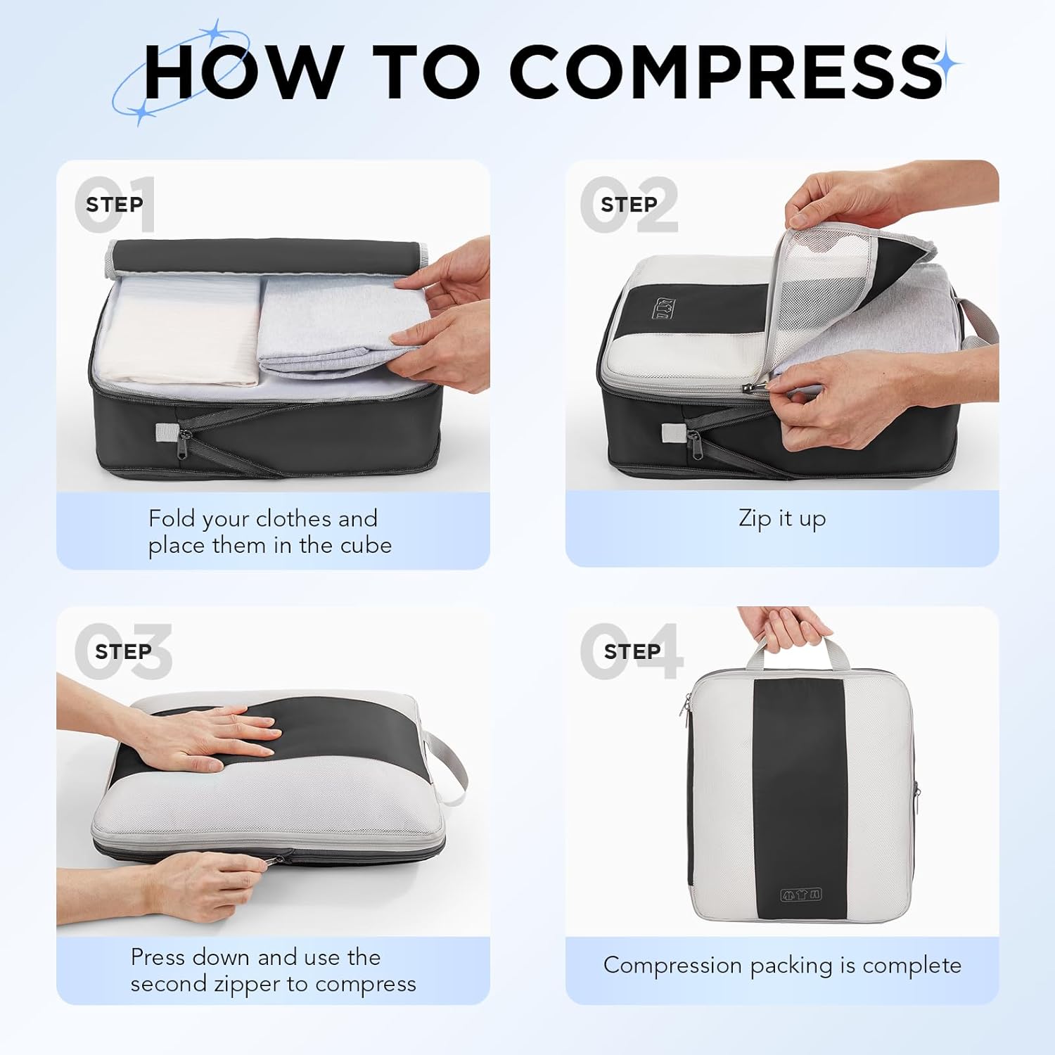 6 Set Compression Packing Cubes for Travel Essentials,Compressible Expandable Packing Cubes for