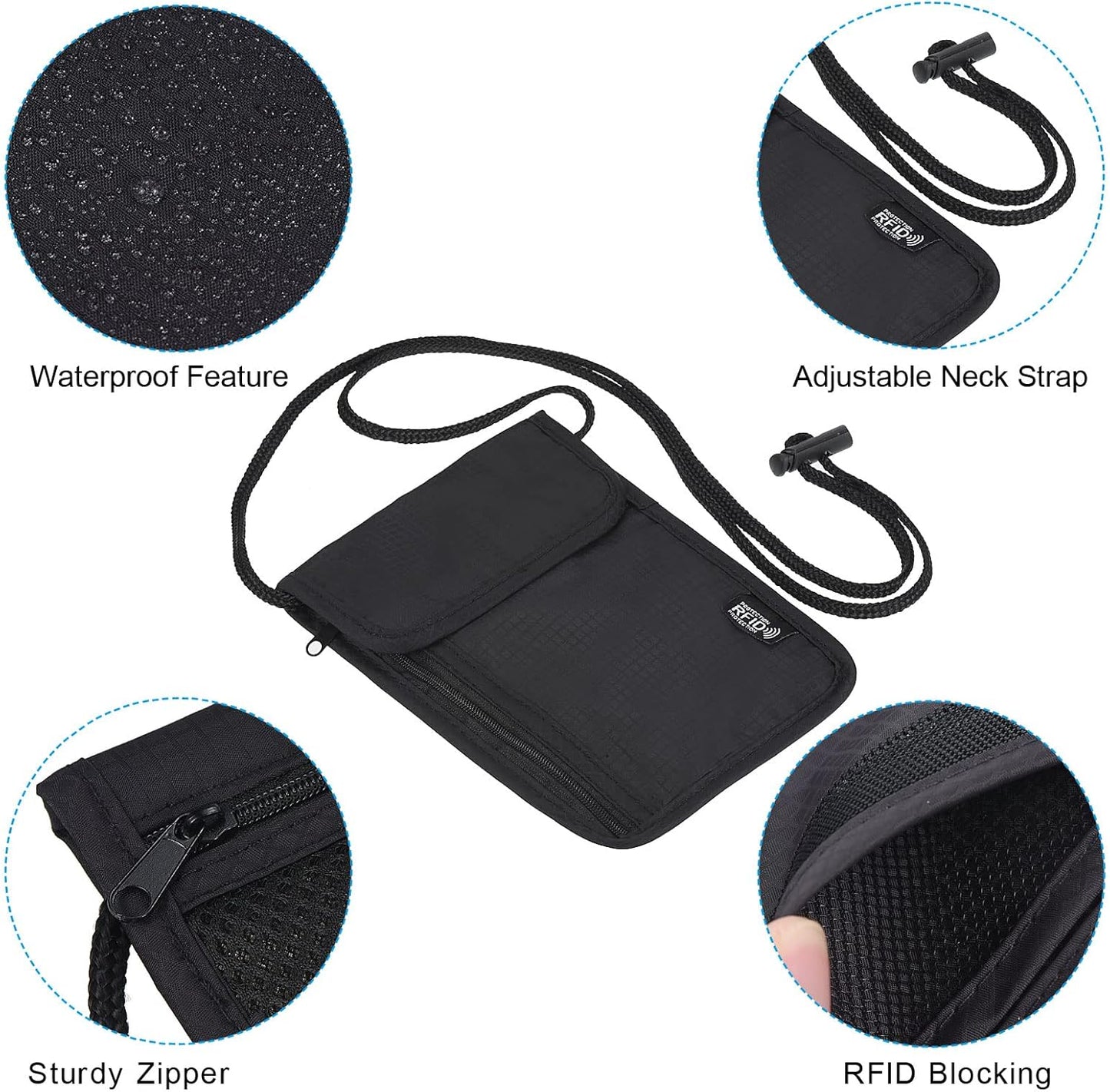 PATIKIL Neck Wallet, Passport Holder Neck Pouch RFID Blocking Waterproof Neck Travel Wallet for Women & Men, Black