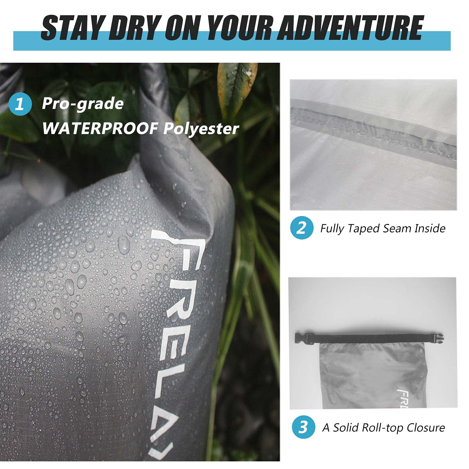Frelaxy Dry Bag 5 Pack, Ultralight Waterproof Dry Sack for Outdoor Use
