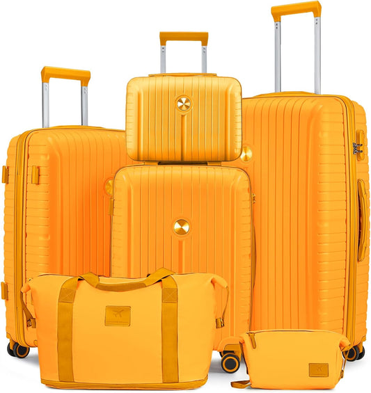 Joyway Luggage Sets 6 Piece PP Hardside Carry on Suitcase with Spinner Wheels and TSA Lock for Travel, Orange