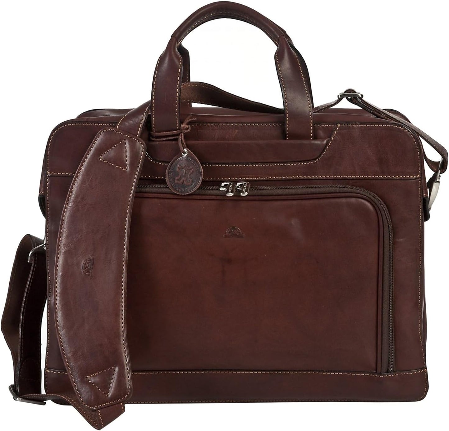 Tony Perotti Mens Italian Cow Leather Napoli Laptop Zip-Around Double Compartment Leather Briefcase
