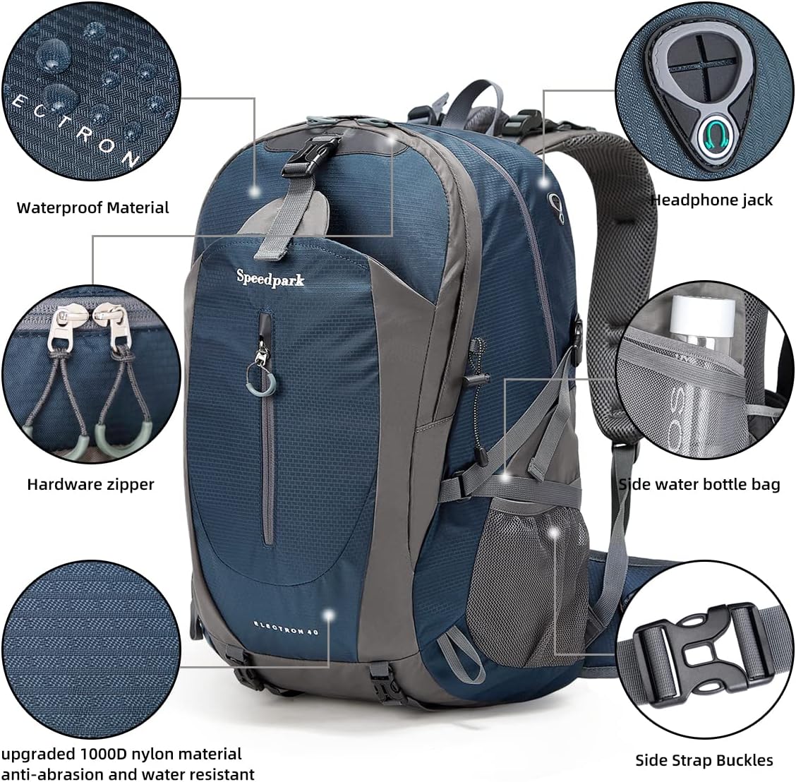 SPEEDPARK Hiking Backpack 40L Waterproof Hiking Daypack with Rain Cover, Outdoor Trekking Travel