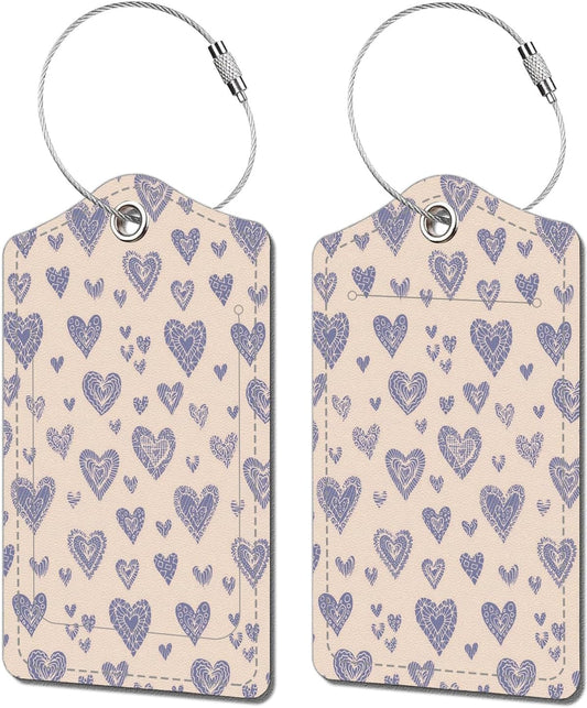 2 Pack Luggage Tags for Suitcase, Cute Chil Heart Leather Suitcase Tags Cruise Ship with Privacy Cover and Double Metal Loop for Women Men Girls Boys Travel Baggage Bag Backpack Tags Pink