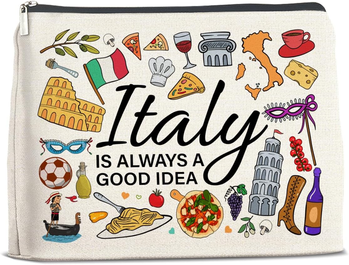 Italy Travel Cosmetic Bag, Multicolor, Waterproof, Zipper Closure, Double-Sided Printing, Rectangular, 9.6"L x 6.7"H, Perfect for Travel and Daily Use