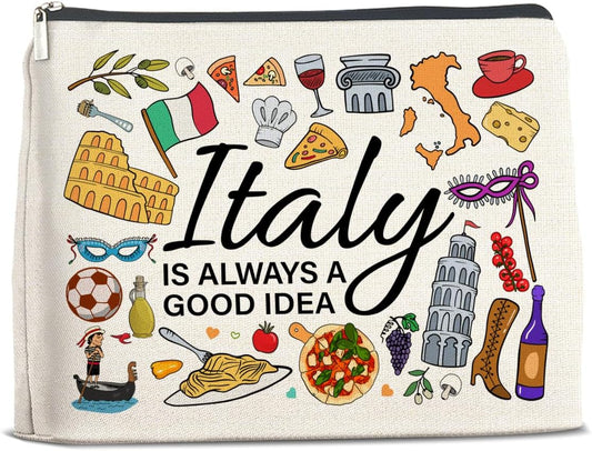 Italy Travel Cosmetic Bag, Multicolor, Waterproof, Zipper Closure, Double-Sided Printing, Rectangular, 9.6"L x 6.7"H, Perfect for Travel and Daily Use