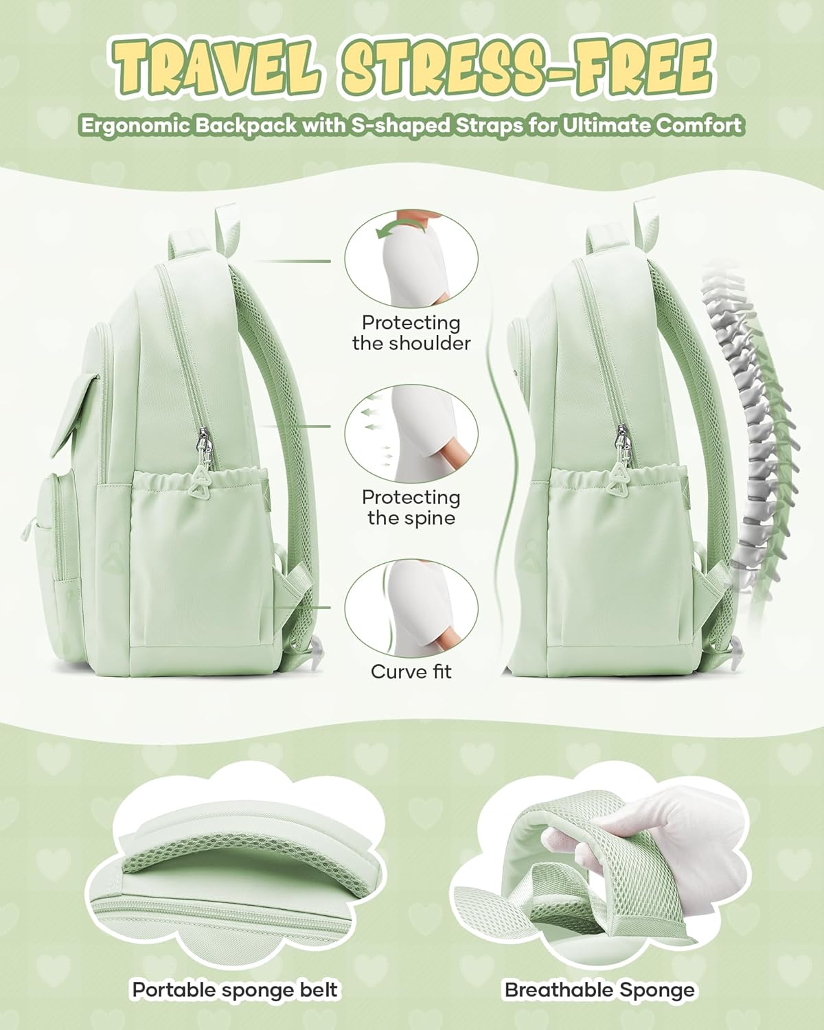 School Backpack for Women Men Cute Backpack for College Students Lightweight High School bag for Teens Girls Boys Waterproof Casual Daypacks Bookbag（MintGreen）