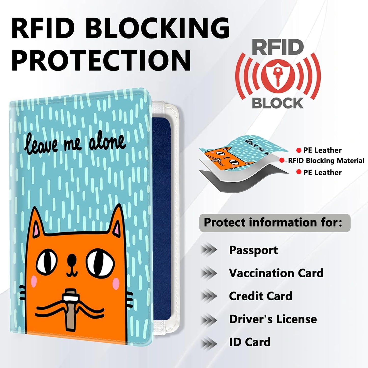 Passport Holder for Travel, Cute Passport Cover for Women Men, Waterproof PU Leather Rfid Blocking Passport Wallet with Credit Card Case for Travel Family, Boys Girls Travel Essentials