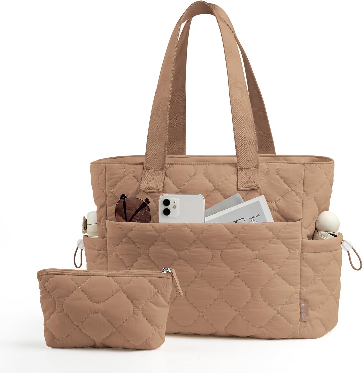 TOPEAST Tote Bag for Women Puffy Tote Travel Bag, Light 15.6" Laptop Work Handbag, Quilted Shoulder Bag Purse for Student Gym