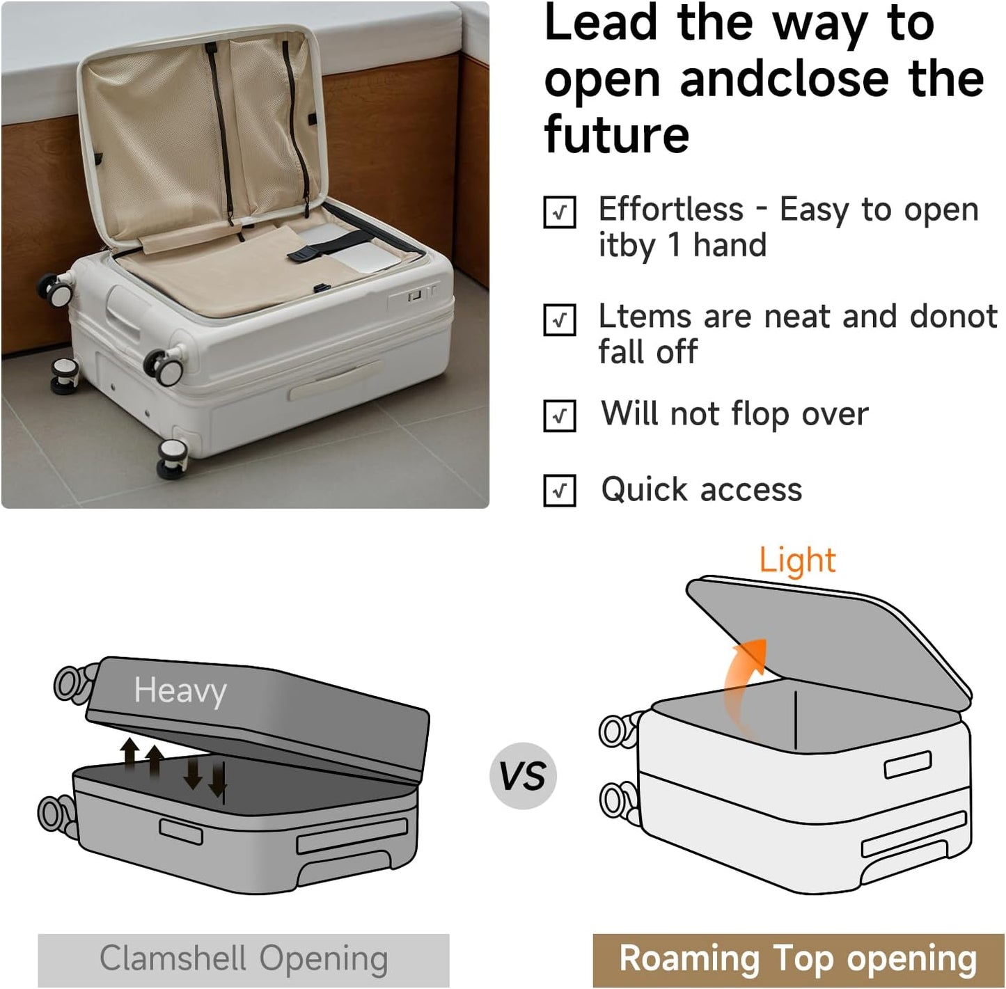 ROAMING Expandable 20 Inch Carry On Luggage with Mute Brake Wheels Airline Approved Hard Shell Suitcases with Front Pocket Top Opening Luggage with TSA Lock for Short Business Travel, Beech white