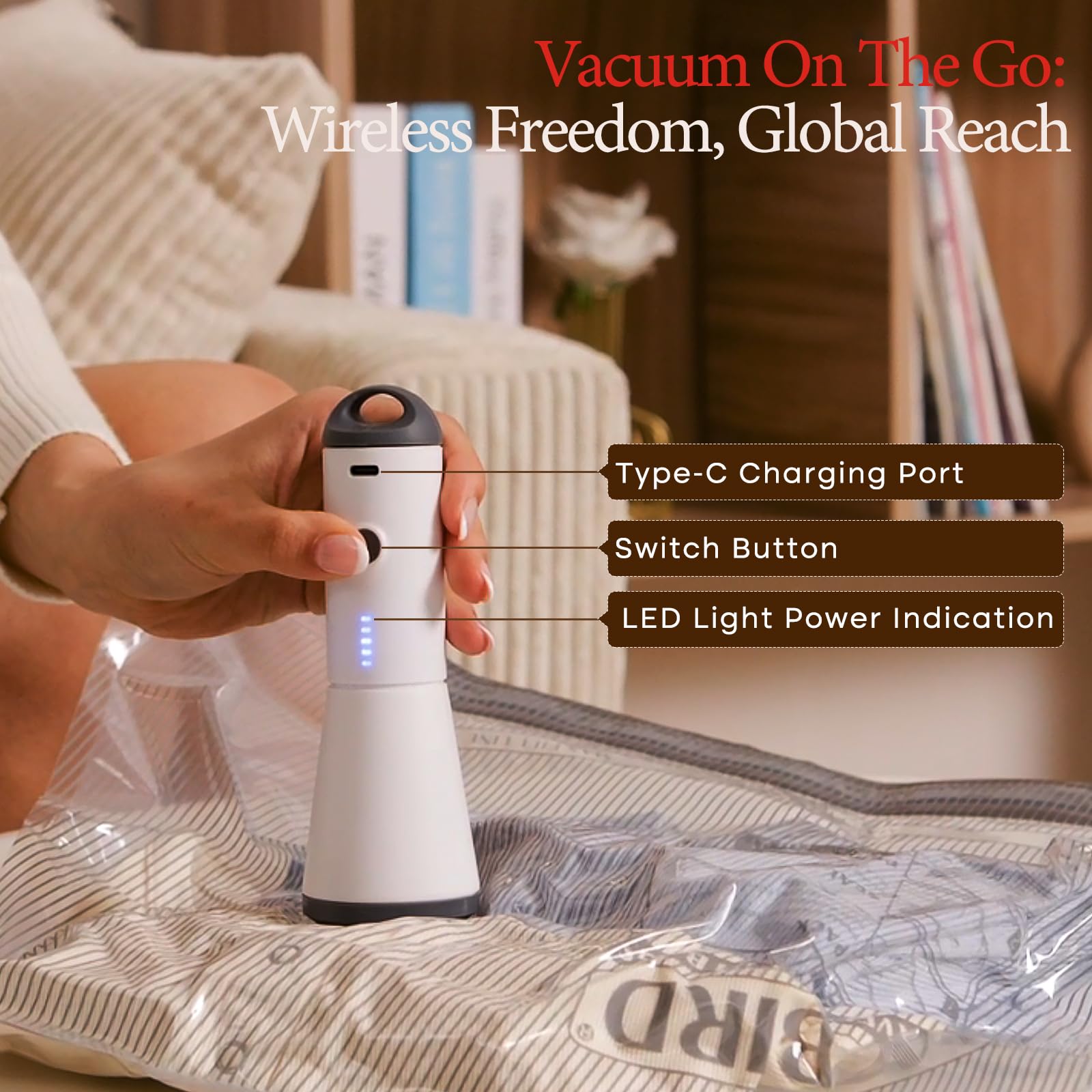 Vacbird Travel Vacuum Bags with Rechargeable Pump, Carry-On Space Saver