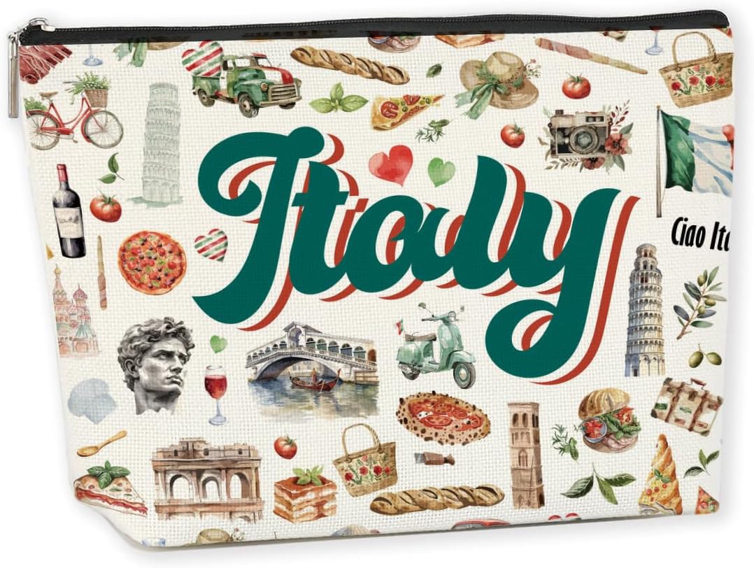 Italy Travel Essentials Italian Gifts Makeup Bag Cosmetic Bag for Women Friend Lady Sister Bestie Italy Travel Lover Weekend Bag Vacation Christmas Birthday Friendship