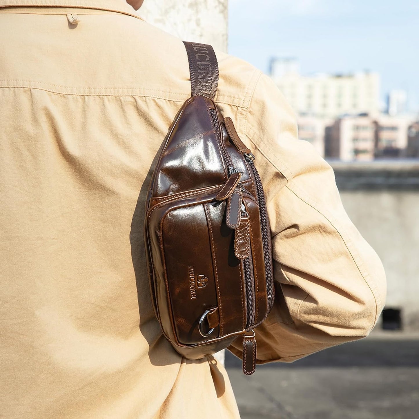 Genuine Leather Fanny Pack HandMade Durable cowhide Waist Bag Lots of Anti-theft zipper pocket Dark OilCoffee