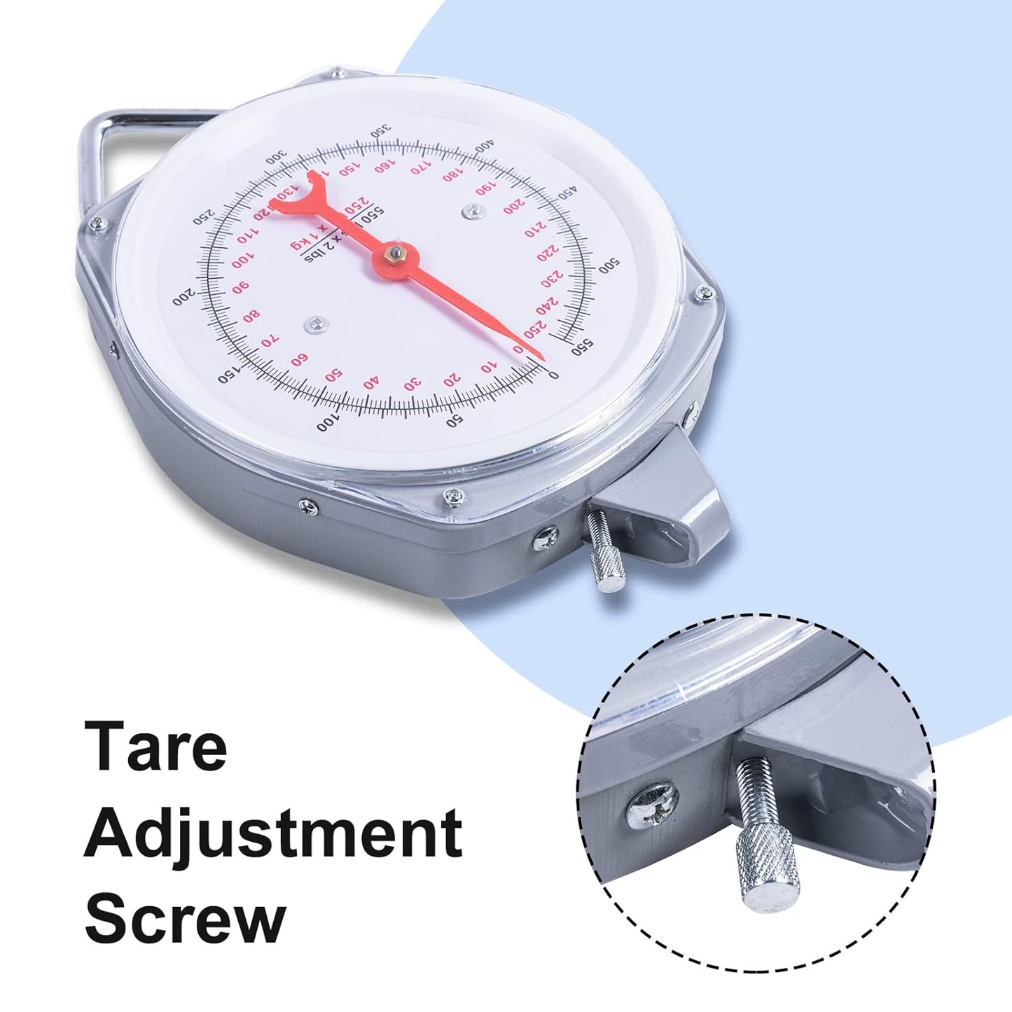 Mechanical Hanging Scale 250kg/550lbs, High Accuracy Spring Dial Weight Scale for Kitchen Fishing Hunting Farms