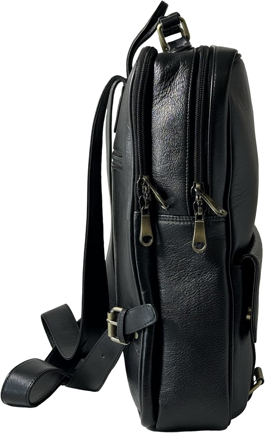 Genuine Leather Luxury Backpack Multi-functional Elegant Daypack Office Travel Leisure 15.6" Laptop Bag (Black)
