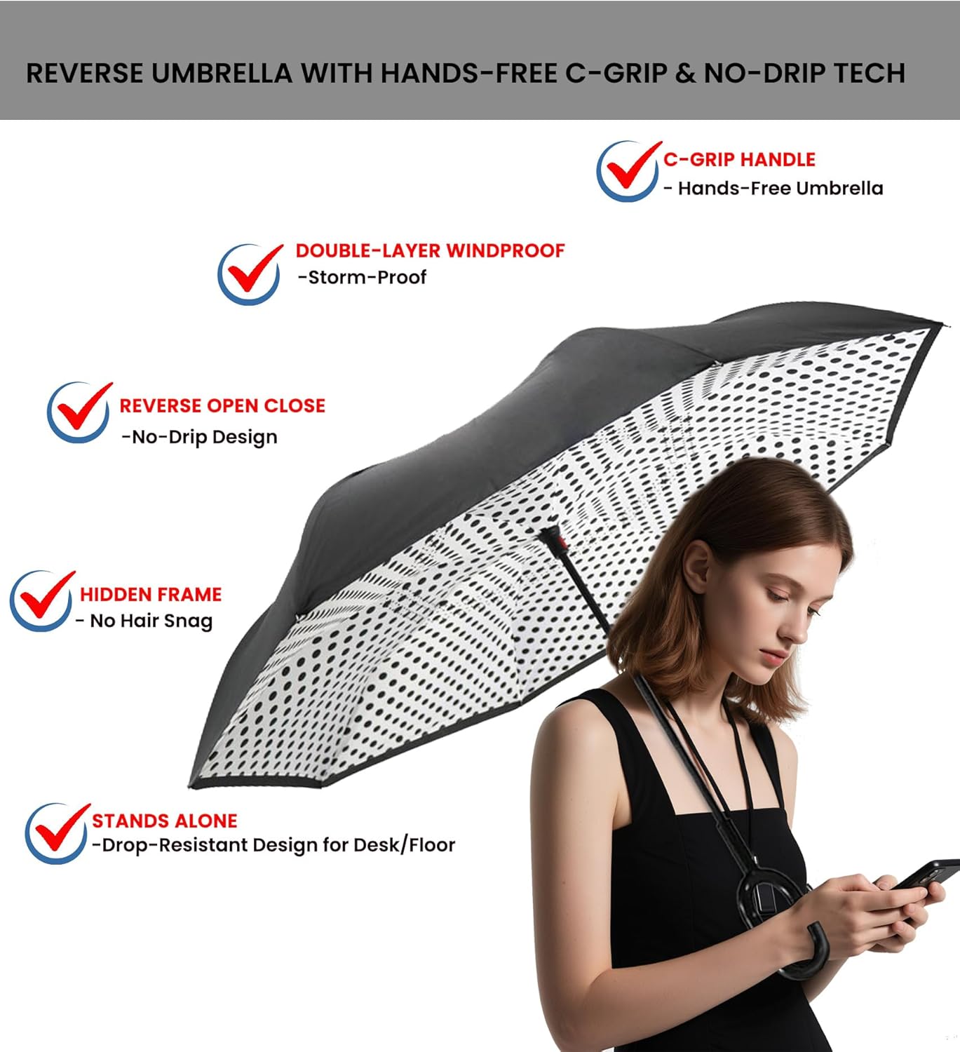 SIEPASA 49/56 Inch Inverted Reverse Upside Down Umbrella, Extra Large Double Canopy Vented Windproof Waterproof Stick Golf Umbrellas with C-shape Handle.