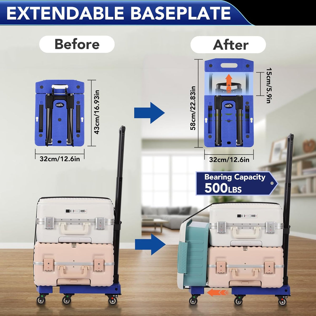 Folding Hand Truck Lightweight Hand Truck Dolly Foldable,Luggage cart with 6 Rotate Wheels, Utility