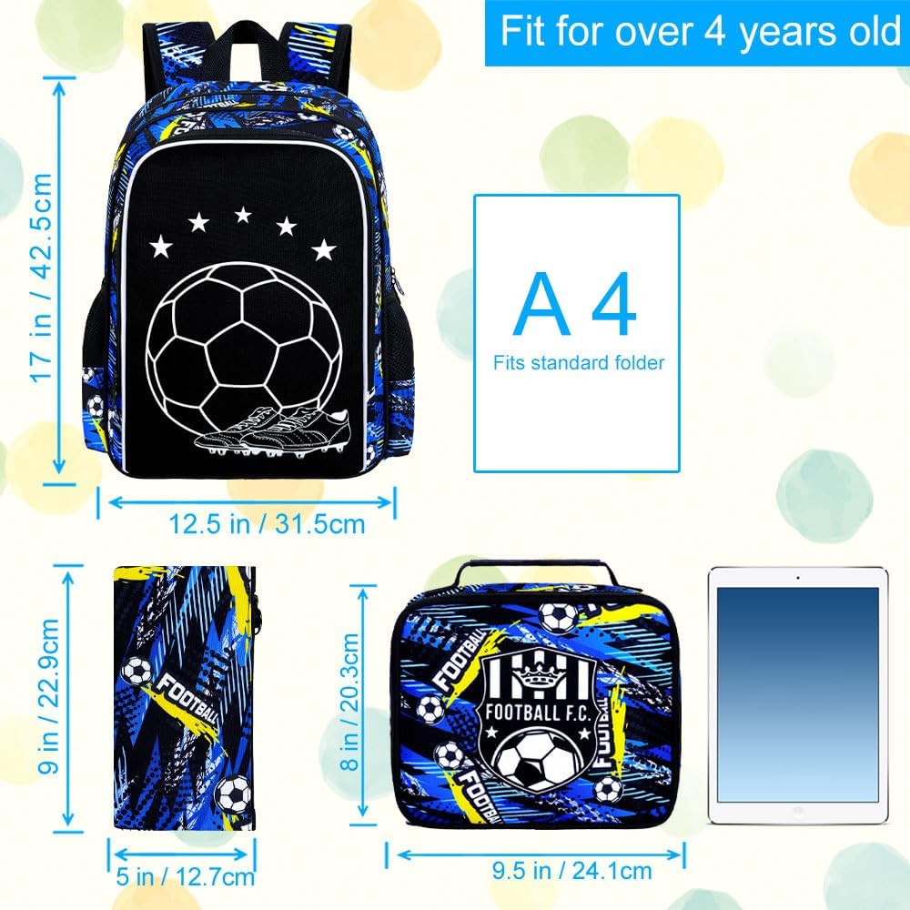 3PCS Backpack for Kids, Luminous School Backpacks with Lunch Box, 17" Water Resistant Boys Camo