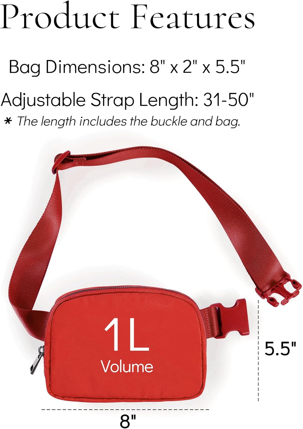 Fanny Pack Cross Body Bag Small Crossbody Bags for Women Men Trendy Nylon Waterproof Mini Purse Travel Running Belt Lulu Dupes Bum Hip Chest Waist Pack Side Bag Must Have Red