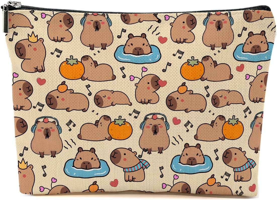Cute Capybara Makeup Bag, Capybara Gifts for Women, Capybara Lovers Cosmetic Bag Travel Organizer Bags Makeup Pouch, Capybara Stuff Animal Lovers Gifts for Girls Niece Christmas birthday Gifts