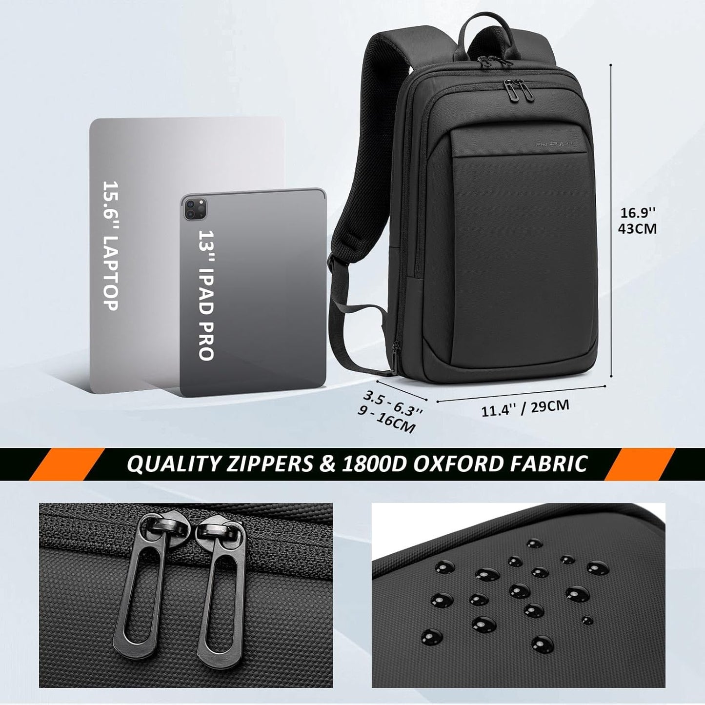 FENRUIEN Work Backpack for Men, Water Resistant Expandable Backpack with USB C Charging Port, Black 15.6 Laptop Backpack