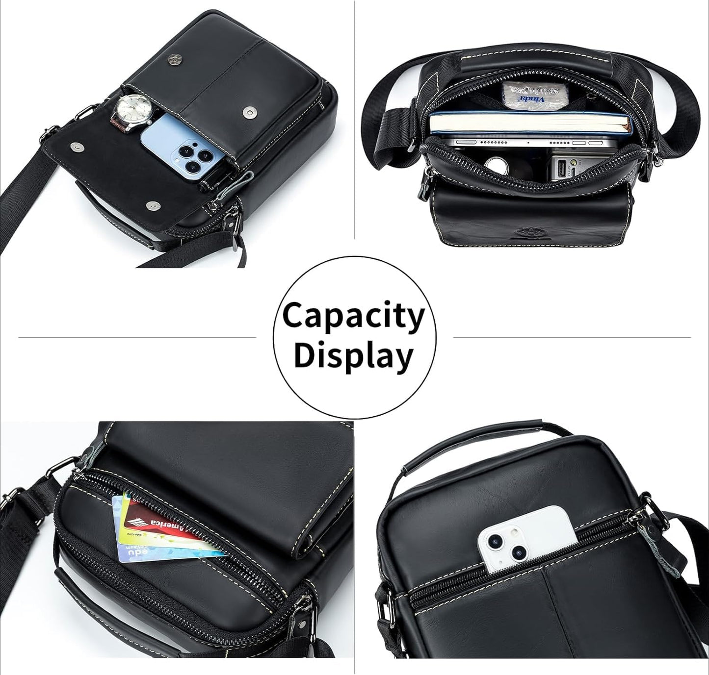 Men’s Genuine Leather Messenger Bag – Small Crossbody Shoulder Purse for Casual & Business