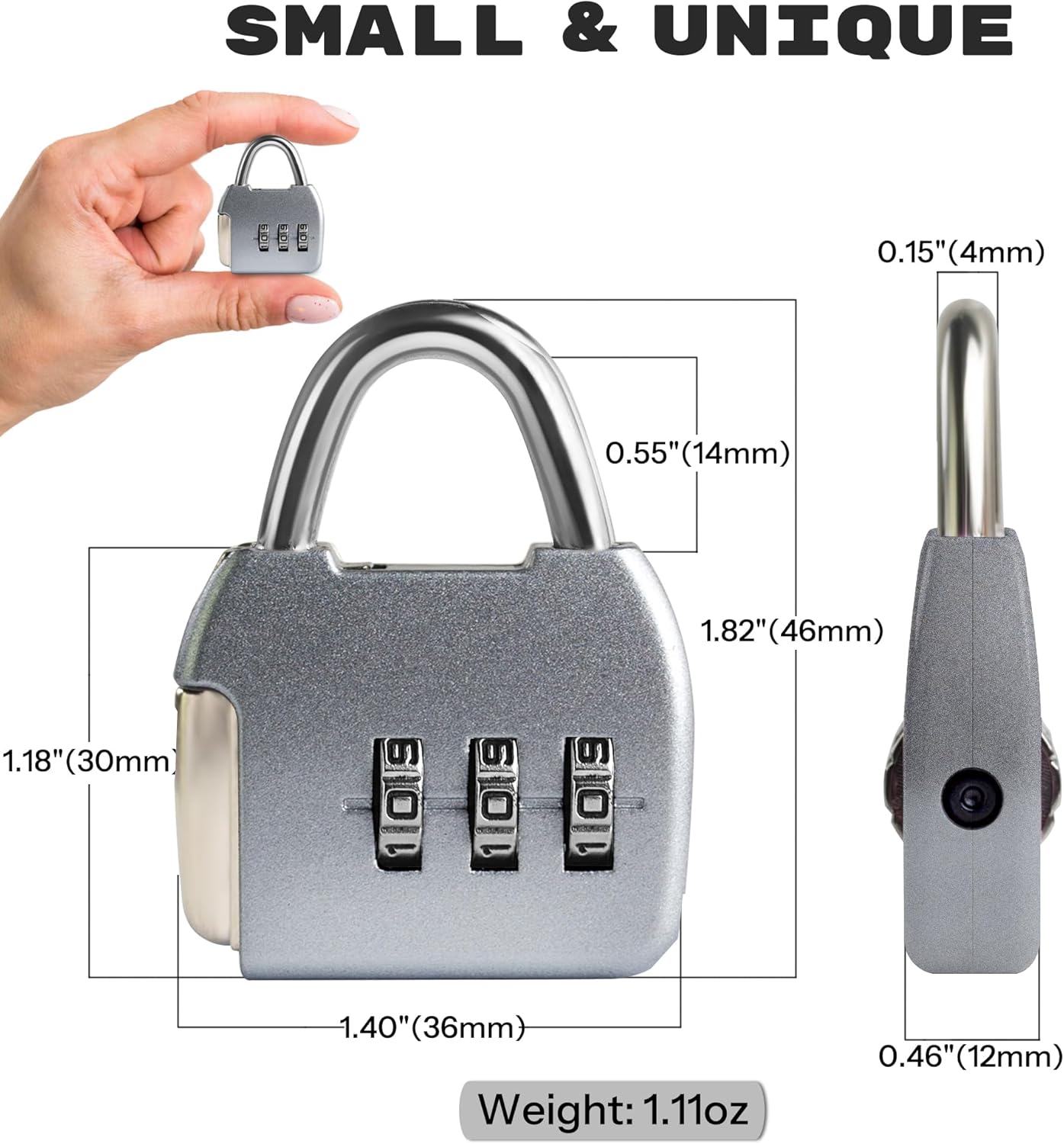 Small Luggage Locks, 3 Digit Combination Lock, Travel Safe Padlock with Code, Combo Small Lock for Suitcase, Tool Box, Backpack Zipper, Diary, Mini Locker (Silver+Silver, 2-Pack)