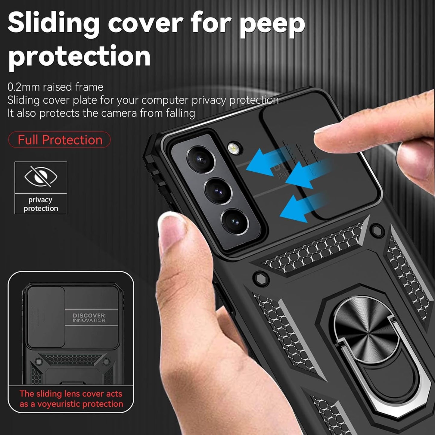 for Samsung S21 FE Case with Screen Protector: [Military Grade 20ft. Drop Tested] Ring Shockproof Protective Phone Case for -Samsung Galaxy S21 FE (Black)