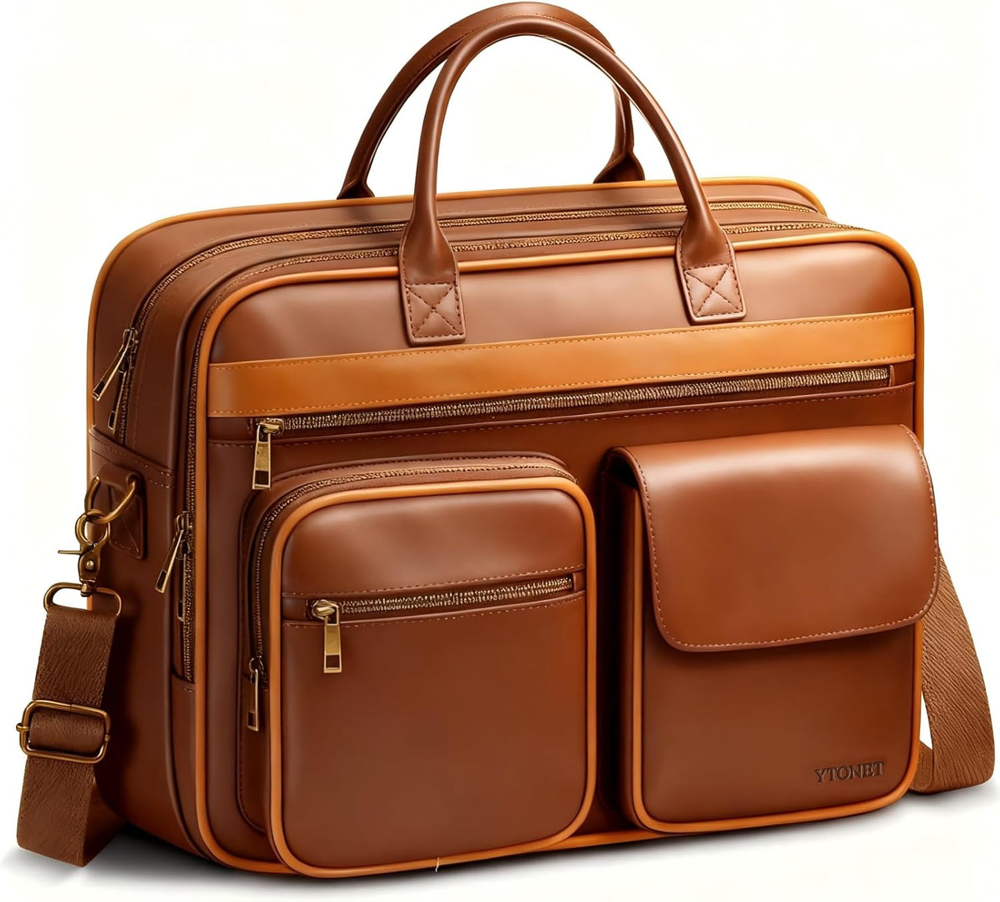 Ytonet Leather Messenger Bag for Men, 15.6 In Vintage Briefcase with Padded Laptop Compartment, Large Satchel Bags Laptop Bag for Mens, Waterproof Computer Bags for Work Office Business Travel, Brown