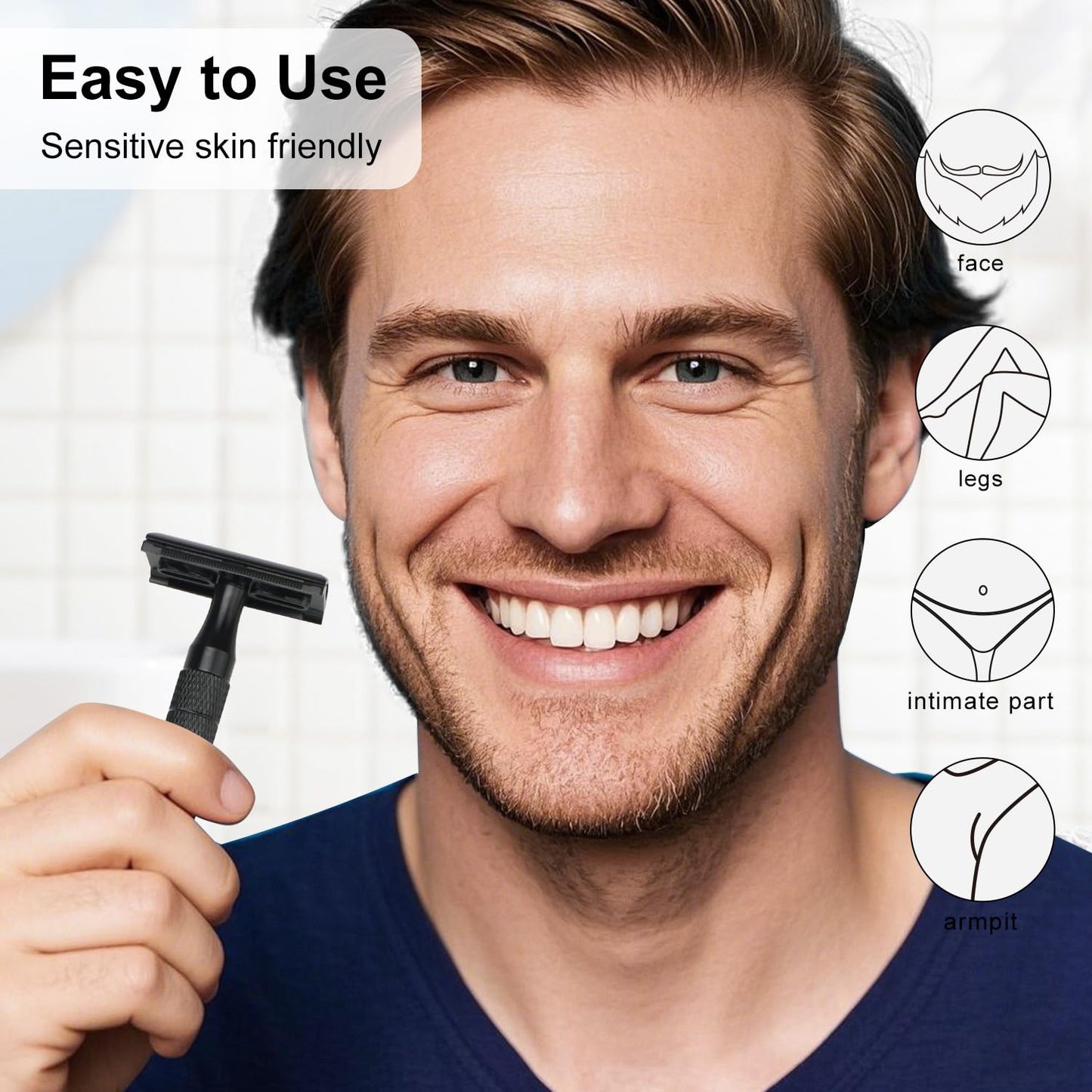 Matte Black Safety Razor, Single Blade Razors for Men, with 10 Platinum Coated Stainless Steel Double Edge Safety Razor Blades, Smooth & Close Shave, Plastic Free, Sustainable