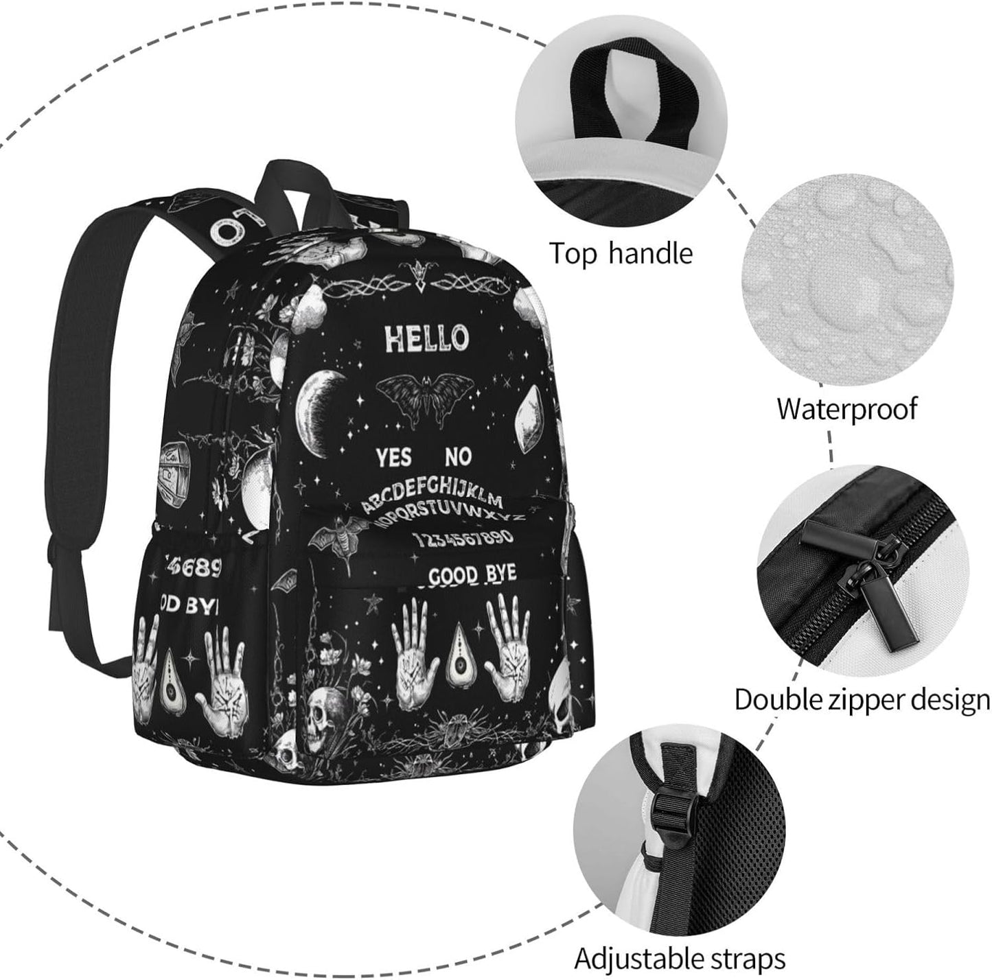 Skull Magic Backpack School Bag Lightweight Bookbag Laptop Travel Daypack For Kids Girls Boys Teens