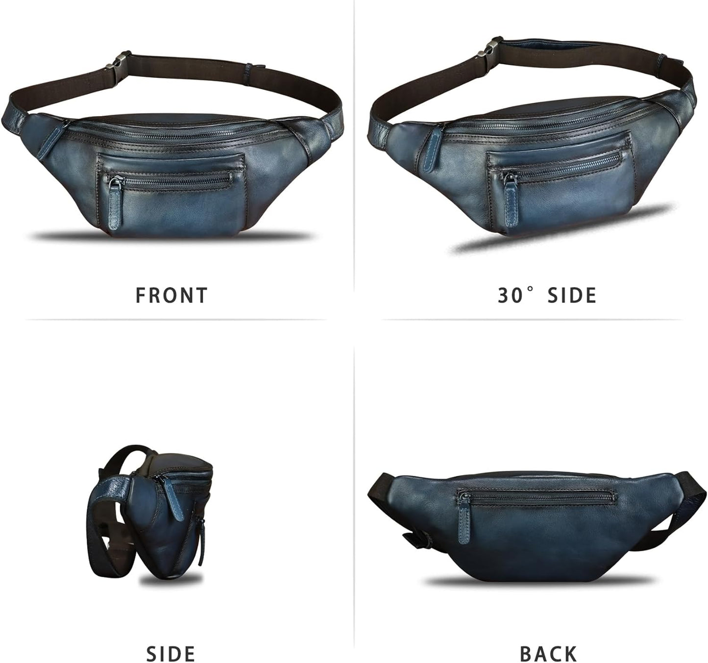 Genuine Leather Fanny Pack for Men and Women Vintage Handmade Leather Waist Bag Sling Bag Sling Backpack Purse Hip Crossbody Bag (Blue)