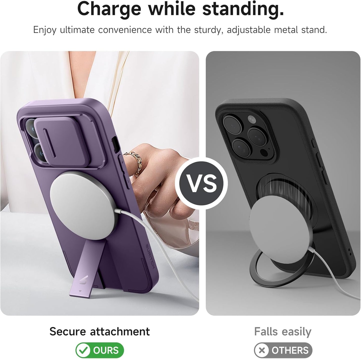 SURITCH for iPhone 14 Pro Case with Magnetic Camera Slide Cover and Adjustable Kickstand, Compatible with MagSafe, Shockproof Bumper Case Slim Protective Cover for iPhone 14 Pro 6.1 Inch,Dark Purple