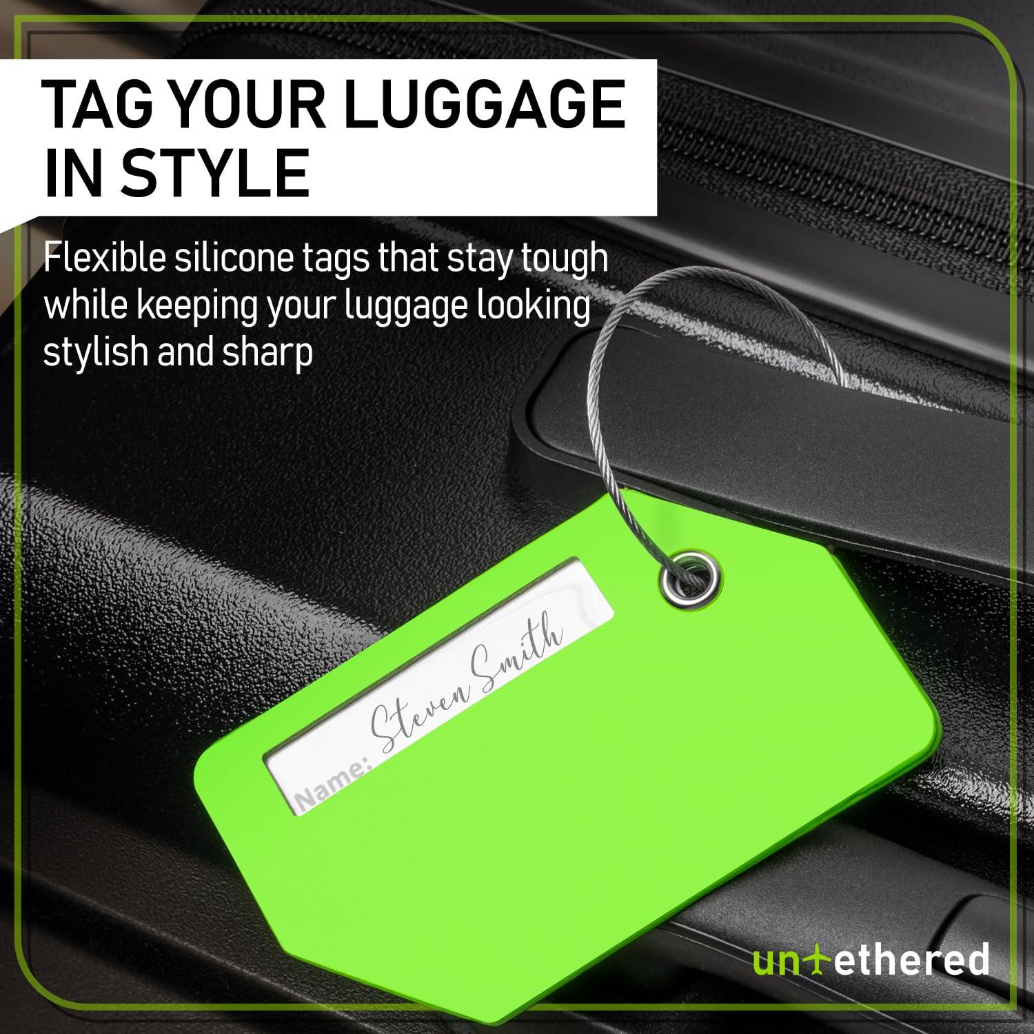 Untethered 4-Pack Luggage Tag Set | Durable Luggage Tags for Suitcases & Travel Bags | Bag Tag &
