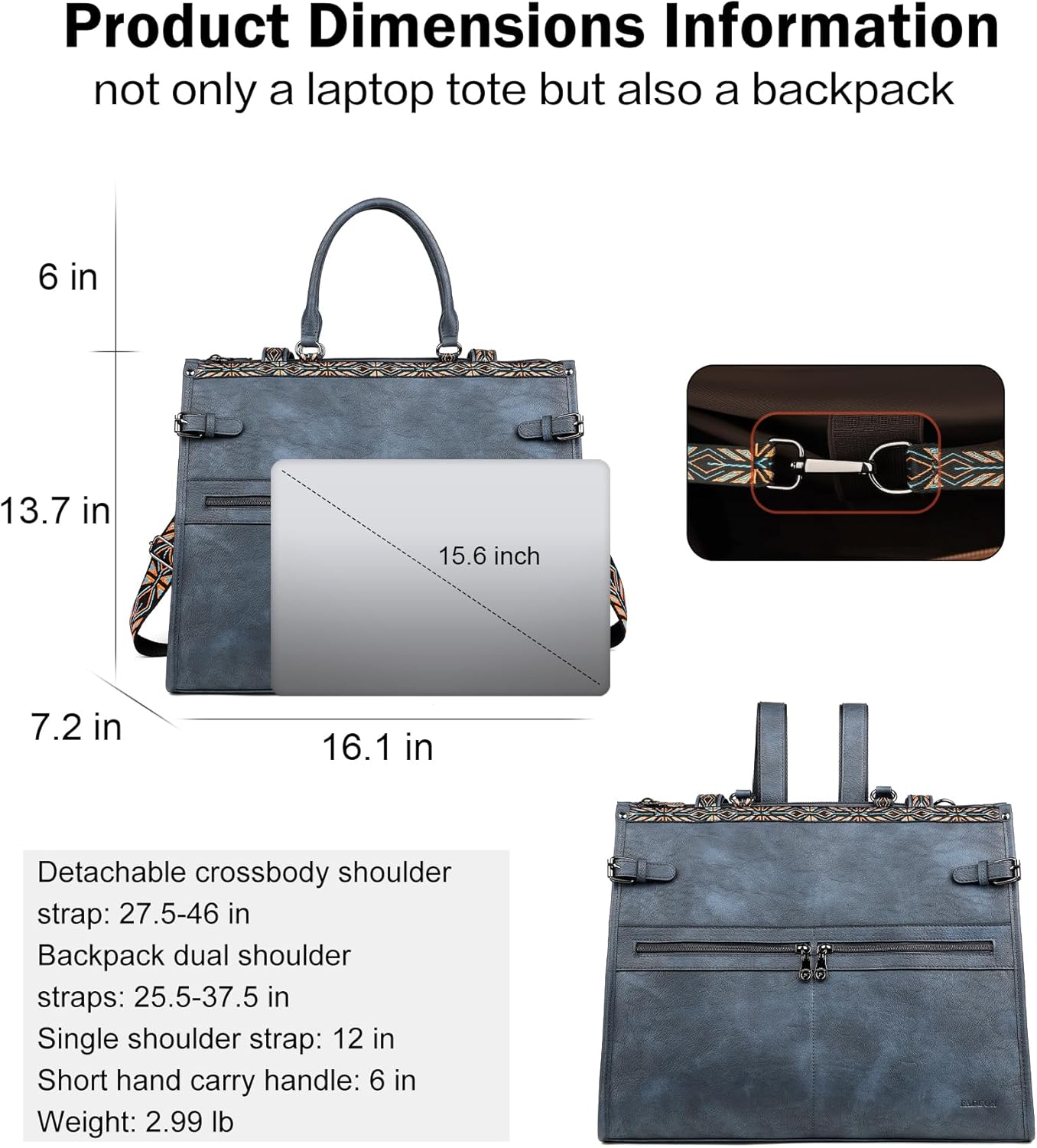 FADEON Laptop Bag for Women Designer PU Leather Large Tote Bags Backpack Purses with 15.6 Laptop Compartment Shoulder Handbag