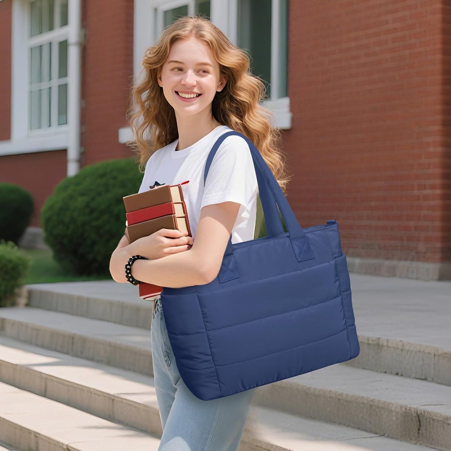 Tote Bag for Women Puffer Tote Bag Large Nurse Bags Shoulder Handbag with Zipper for Work Travel