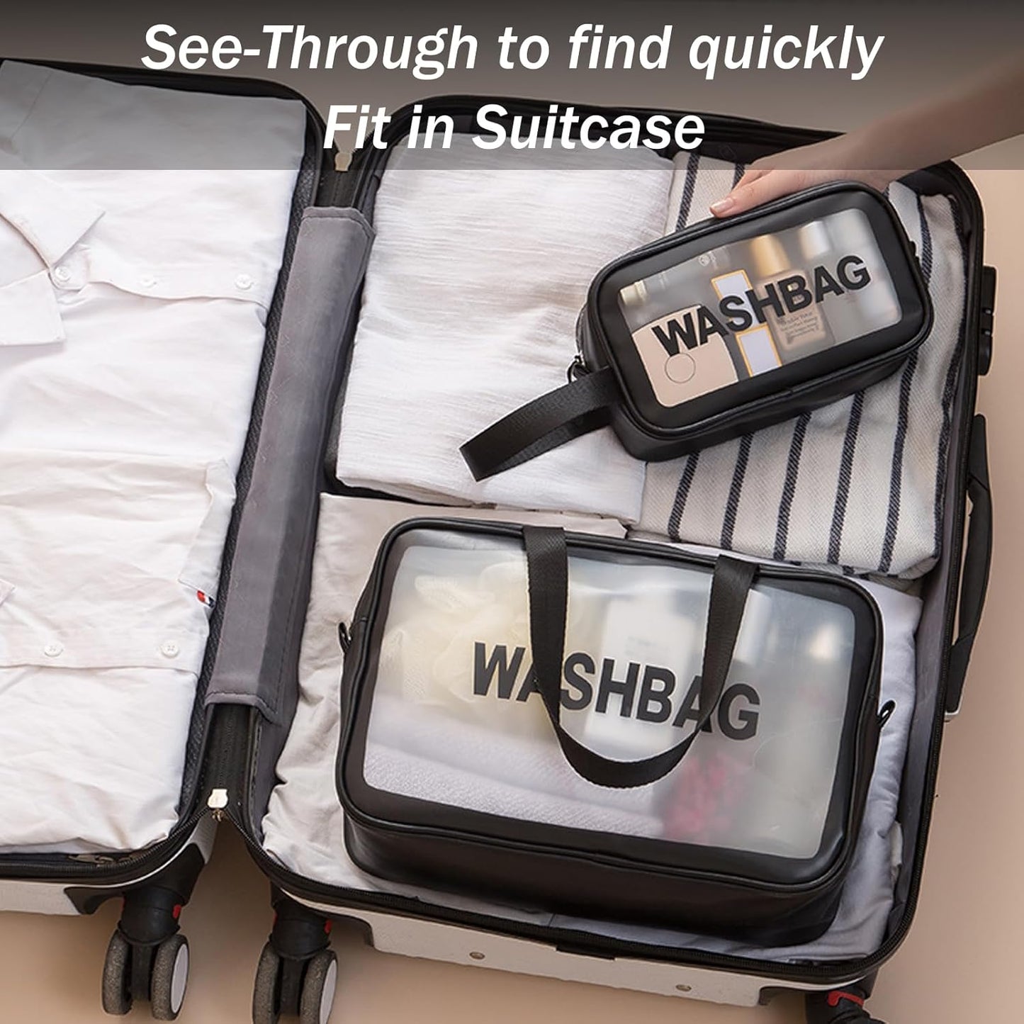 Clear Travel Bags for Toiletries,3 Pack Toiletry Bag,Matte Translucent Toiletry Bag,Makeup Bag With Handy Handle,Travel Pouch,Makeup Cosmetic Organizer for Travel Essentials(Black)