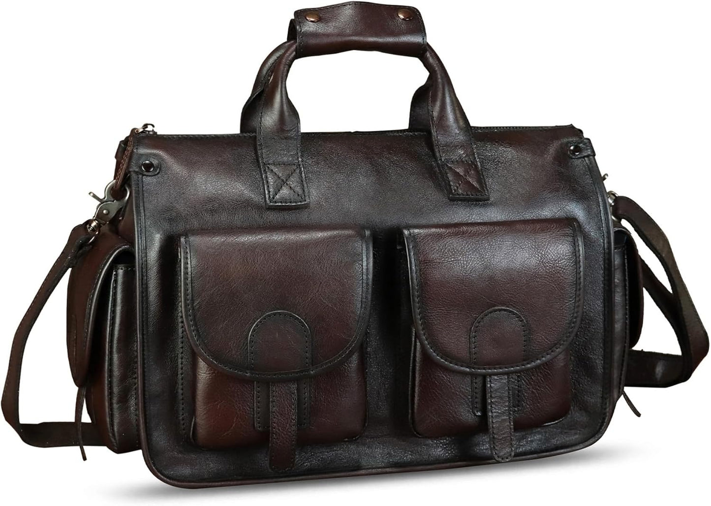 Genuine Leather Messenger Bag and Briefcase Purse for Men Real Leather Shoulder Bag Top Handle Satchel Purse for Laptop Strap